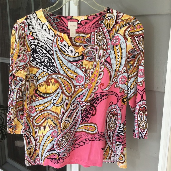Woman top Chico’s top medium size 8 in ladies beautiful spring colors - Picture 2 of 16